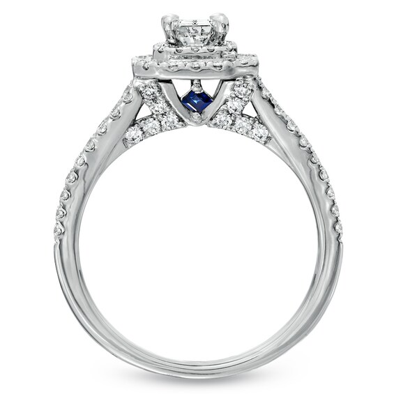 Vera Wang Love Collection 1-1/3 CT. T.w. Emerald-Cut Diamond Split Shank Frame Engagement Ring in 14K White Gold