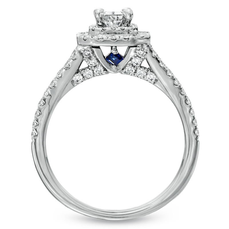 Main Image 3 of Vera Wang Love Collection 1-1/3 CT. T.W. Emerald-Cut Diamond Split Shank Frame Engagement Ring in 14K White Gold