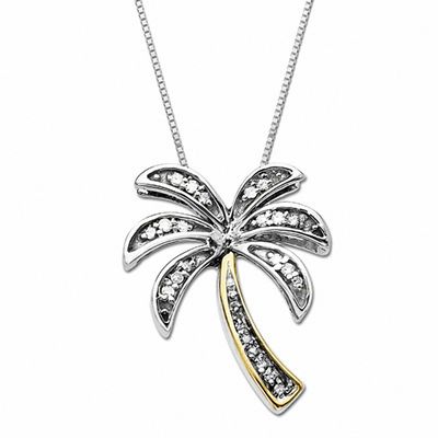 Sterling Silver PALM TREE TROPICAL DESIGN SILVER PENDANT 18" NECKLACE 