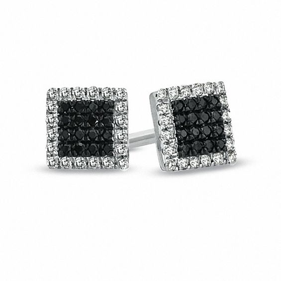 1/8 CT. T.w. Enhanced Black and White Diamond Square Frame Stud Earrings in 10K White Gold