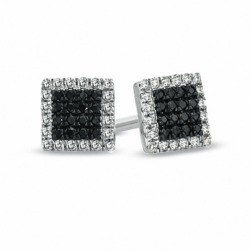 1/8 CT. T.W. Enhanced Black and White Diamond Square Frame Stud Earrings in 10K White Gold