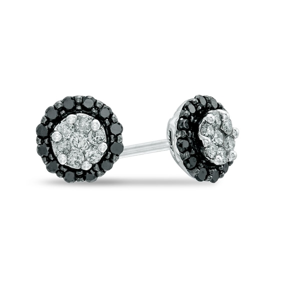 1/4 CT. T.w. Enhanced Black and White Diamond Frame Cluster Stud Earrings in 10K White Gold
