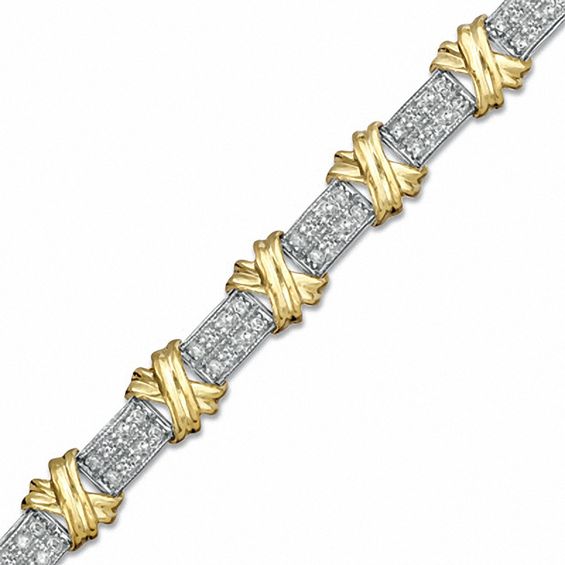Lab-Created White Sapphire "X" Bracelet in Sterling Silver with 14K Gold Plate