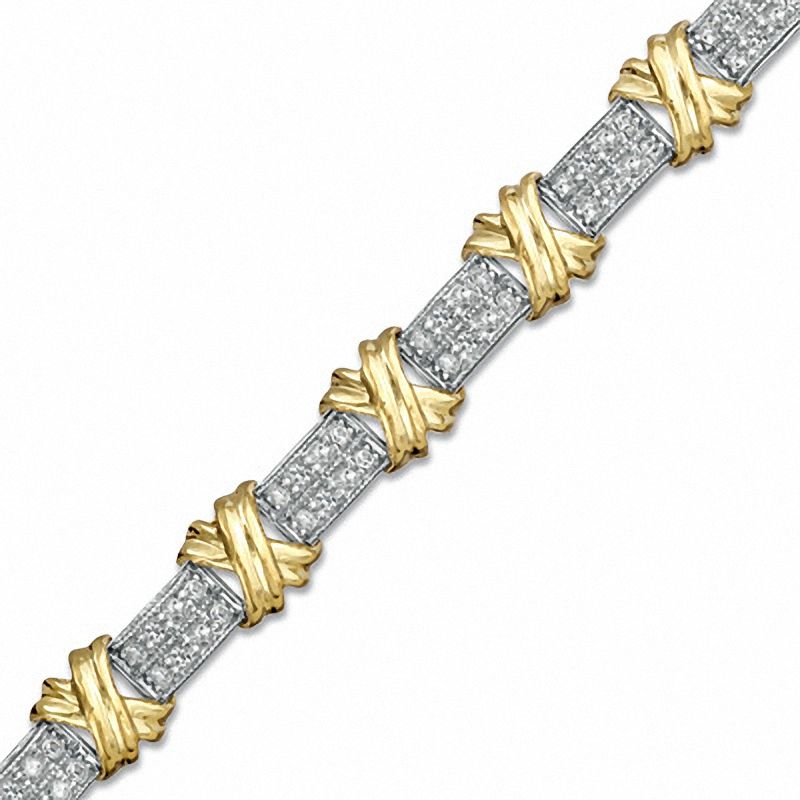Main Image 1 of Lab-Created White Sapphire "X" Bracelet in Sterling Silver with 14K Gold Plate