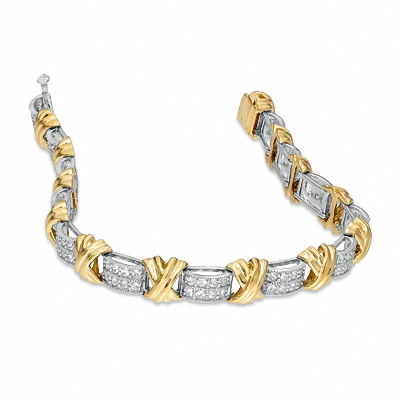 Main Image 2 of Lab-Created White Sapphire "X" Bracelet in Sterling Silver with 14K Gold Plate