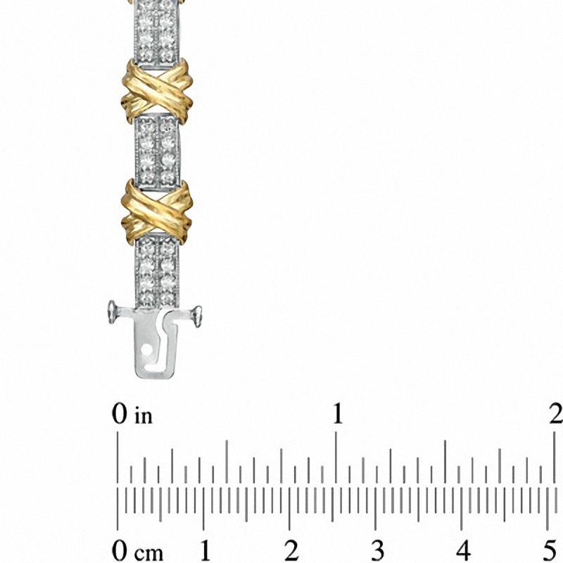Main Image 3 of Lab-Created White Sapphire "X" Bracelet in Sterling Silver with 14K Gold Plate