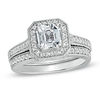 Thumbnail Image 1 of 6.0mm Asscher-Cut Lab-Created White Sapphire Bridal Set in Sterling Silver
