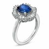 Thumbnail Image 2 of Oval Lab-Created Blue and White Sapphire Ring in Sterling Silver