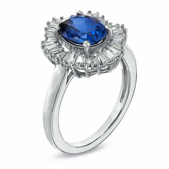 Oval Lab-Created Blue and White Sapphire Ring in Sterling Silver