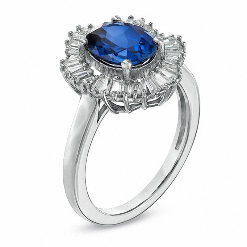 Main Image 2 of Oval Lab-Created Blue and White Sapphire Ring in Sterling Silver