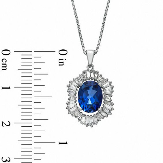 Oval Lab-Created Blue and White Sapphire Pendant in Sterling Silver