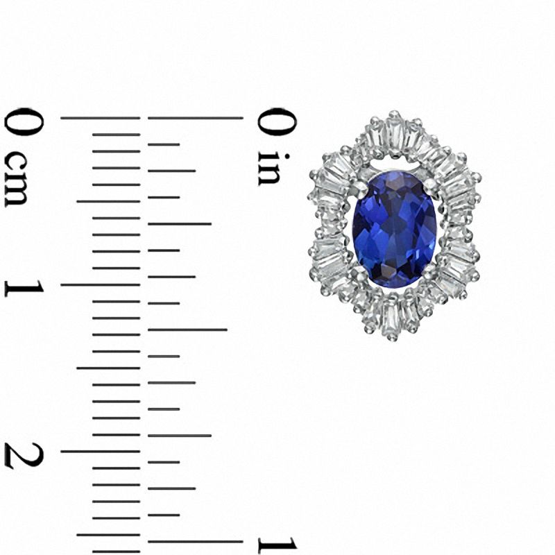 Main Image 2 of Oval Lab-Created Blue and White Sapphire Stud Earrings in Sterling Silver