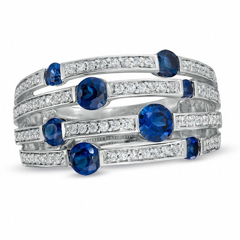 Main Image 1 of Lab-Created Blue and White Sapphire Orbit Band in Sterling Silver