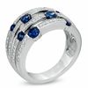 Thumbnail Image 1 of Lab-Created Blue and White Sapphire Orbit Band in Sterling Silver