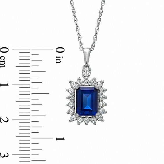 Emerald-Cut Lab-Created Blue and White Sapphire Pendant in Sterling Silver