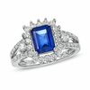 Thumbnail Image 1 of Emerald-Cut Lab-Created Blue and White Sapphire Ring in Sterling Silver