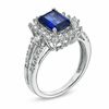 Thumbnail Image 1 of Emerald-Cut Lab-Created Blue and White Sapphire Ring in Sterling Silver