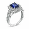 Thumbnail Image 2 of Emerald-Cut Lab-Created Blue and White Sapphire Ring in Sterling Silver