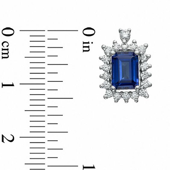 Emerald-Cut Lab-Created Blue and White Sapphire Stud Earrings in Sterling Silver