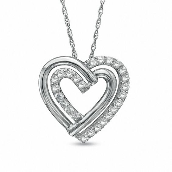 Lab-Created White Sapphire Double Heart Pendant in Sterling Silver