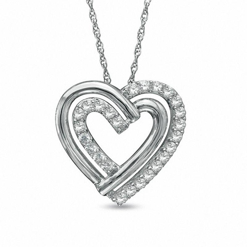 Main Image 1 of Lab-Created White Sapphire Double Heart Pendant in Sterling Silver