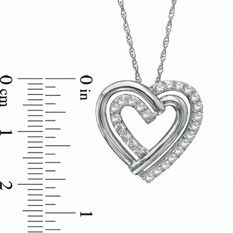 Main Image 2 of Lab-Created White Sapphire Double Heart Pendant in Sterling Silver