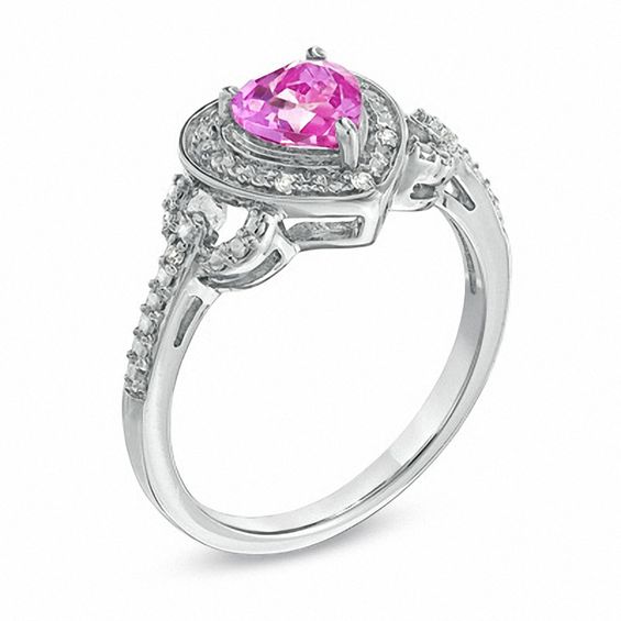 Heart-Shaped Lab-Created Pink and White Sapphire Pendant, Ring and Earrings Set in Sterling Silver - Size 7
