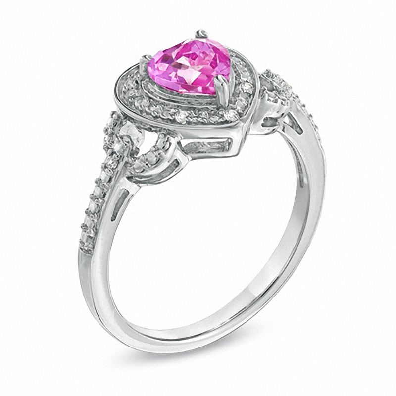 Main Image 2 of Heart-Shaped Lab-Created Pink and White Sapphire Pendant, Ring and Earrings Set in Sterling Silver - Size 7