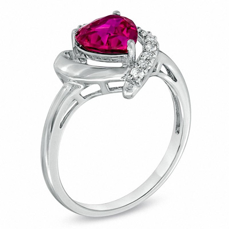 Main Image 2 of Heart-Shaped Lab-Created Ruby and White Sapphire Pendant, Ring and Earrings Set in Sterling Silver - Size 7