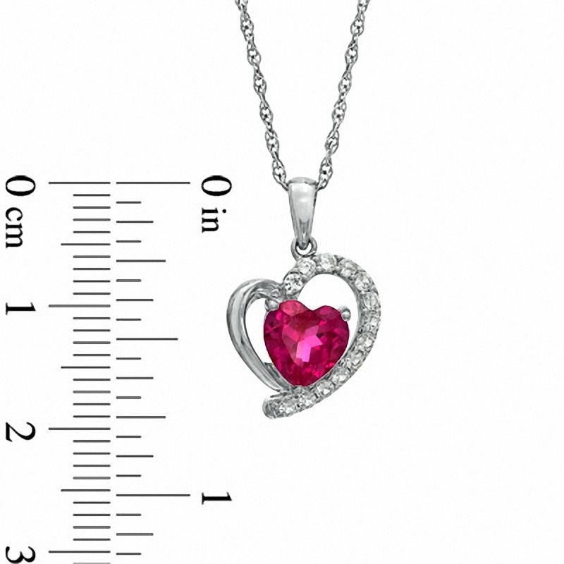 Main Image 4 of Heart-Shaped Lab-Created Ruby and White Sapphire Pendant, Ring and Earrings Set in Sterling Silver - Size 7