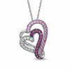 Thumbnail Image 0 of Lab-Created Pink Sapphire, White Sapphire and Ruby Double Heart Pendant in Sterling Silver