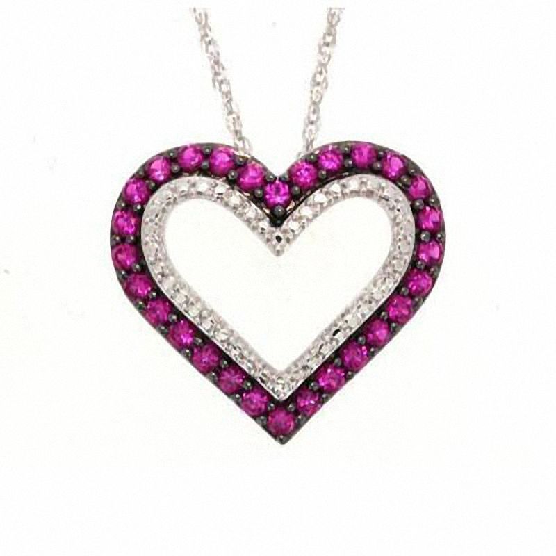 Main Image 1 of Lab-Created Ruby Heart Pendant in Sterling Silver