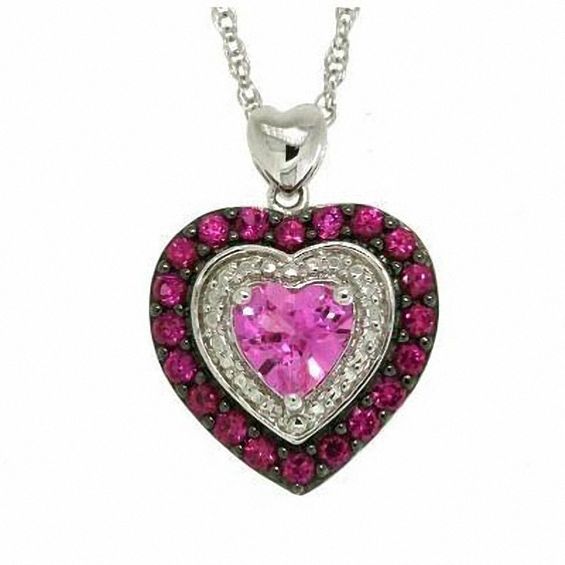 6.0mm Heart-Shaped Lab-Created Pink Sapphire and Ruby Frame Heart Pendant in Sterling Silver