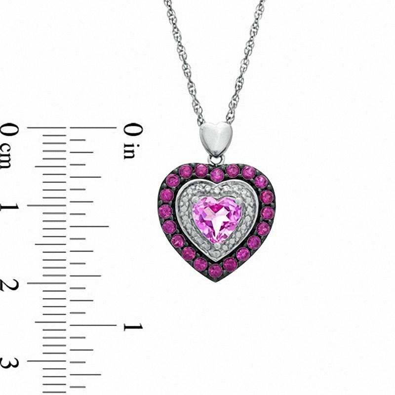 Main Image 2 of 6.0mm Heart-Shaped Lab-Created Pink Sapphire and Ruby Frame Heart Pendant in Sterling Silver