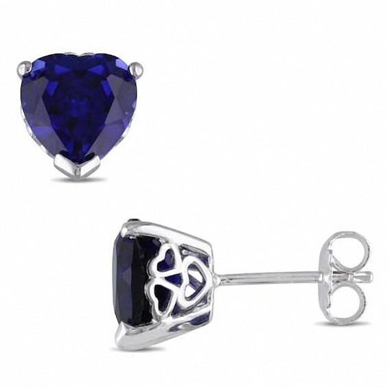 8.0mm HeartShaped LabCreated Blue Sapphire Stud Earrings in Sterling
