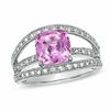 Thumbnail Image 1 of 8.0mm Cushion-Cut Lab-Created Pink and White Sapphire Ring in Sterling Silver