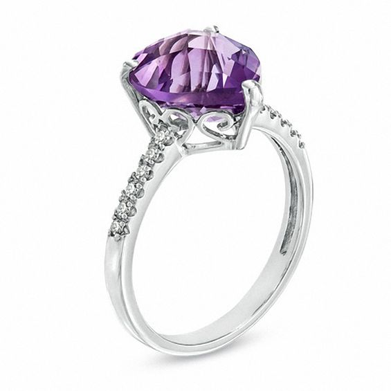 10.0mm Heart-Shaped Amethyst and Lab-Created White Sapphire Ring in Sterling Silver