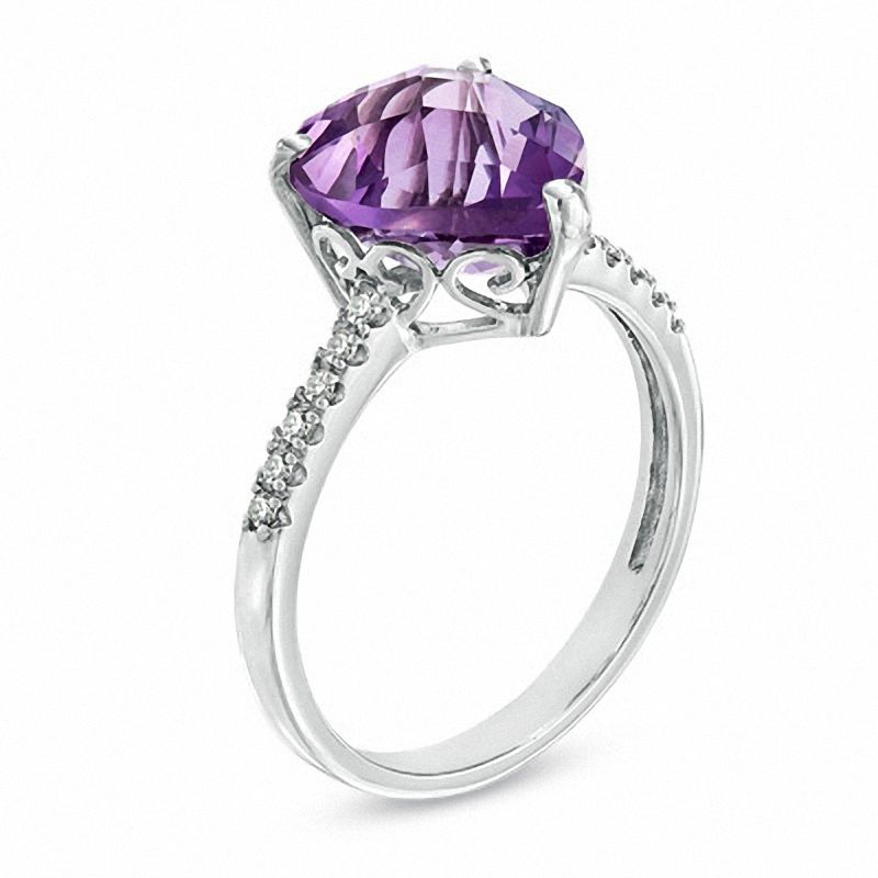 Main Image 2 of 10.0mm Heart-Shaped Amethyst and Lab-Created White Sapphire Ring in Sterling Silver