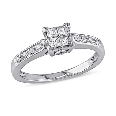 1 4 Ct T W Quad Princess Cut Diamond Engagement Ring In 10k White Gold Zales 1 4 Ct T W Quad Princess Cut Diamond Engagement Ring In 10k White Gold Zales
