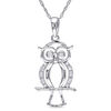 Thumbnail Image 1 of Diamond Accent Owl Pendant in 10K White Gold - 17"