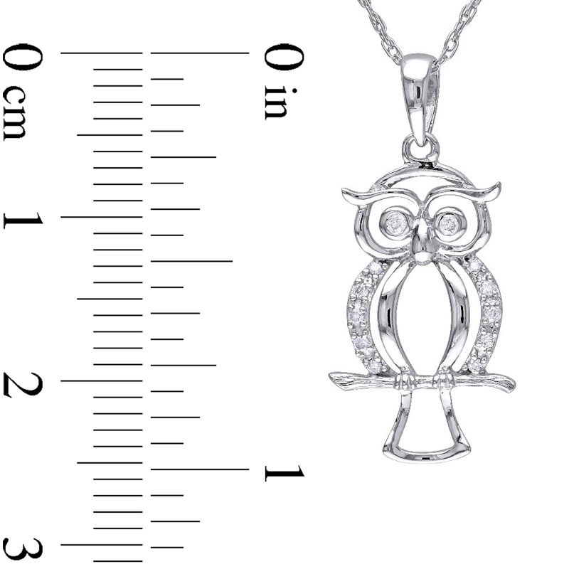 Diamond Accent Owl Pendant in 10K White Gold - 17"