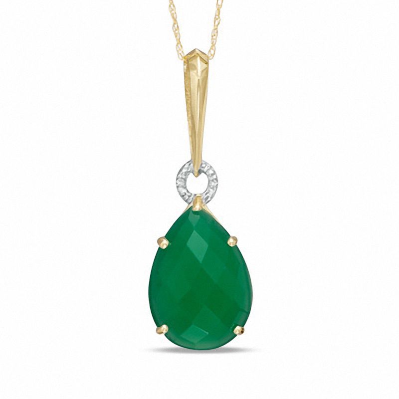 Pear-Shaped Green Chalcedony and Diamond Accent Circle Drop Pendant in 10K Gold