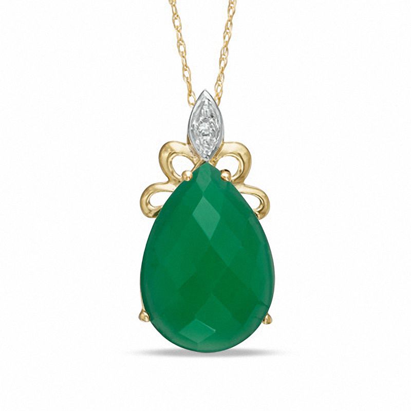 Main Image 1 of Pear-Shaped Green Chalcedony and Diamond Accent Pendant in 10K Gold