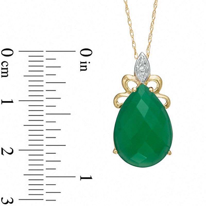 Main Image 2 of Pear-Shaped Green Chalcedony and Diamond Accent Pendant in 10K Gold