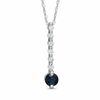 Thumbnail Image 1 of 4.0mm Blue Sapphire and 1/10 CT. T.W. Diamond Line Drop Pendant in 10K White Gold