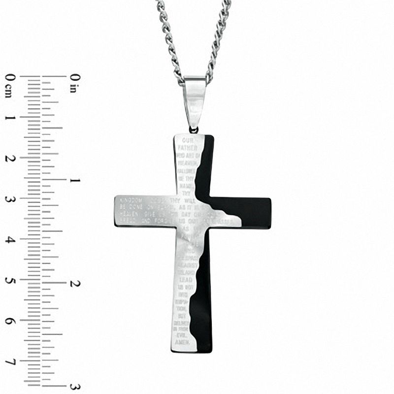 Men's Lord's Prayer Tablet Cross Pendant in Stainless Steel with Black IP - 24"