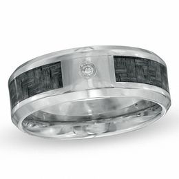 9.0mm Diamond Accent Solitaire Comfort Fit Wedding Band in Stainless Steel and Grey Carbon Fiber