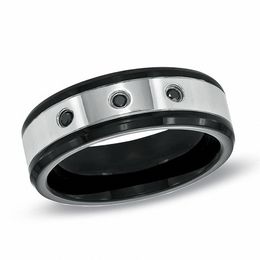 1/10 CT. T.W. Black Diamond Comfort Fit Wedding Band in Two-Tone Stainless Steel