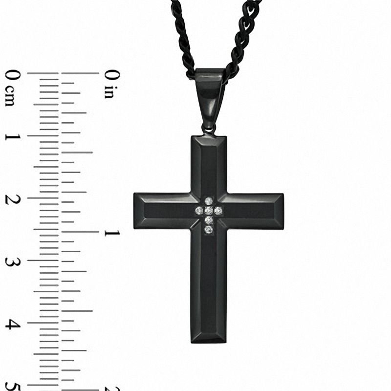 Men's Diamond Accent Cross Pendant in Black IP Stainless Steel - 24"