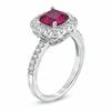 Thumbnail Image 1 of 7.0mm Cushion-Cut Lab-Created Ruby and White Sapphire Frame Ring in Sterling Silver